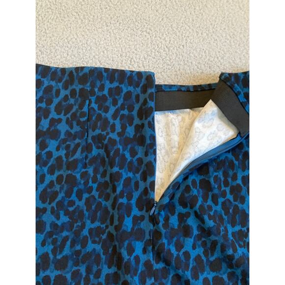 Banana Republic Midi Skirt 8 Medium Leopard Animal Print Slit Blue Y2K 80s Retro - Picture 4 of 11
